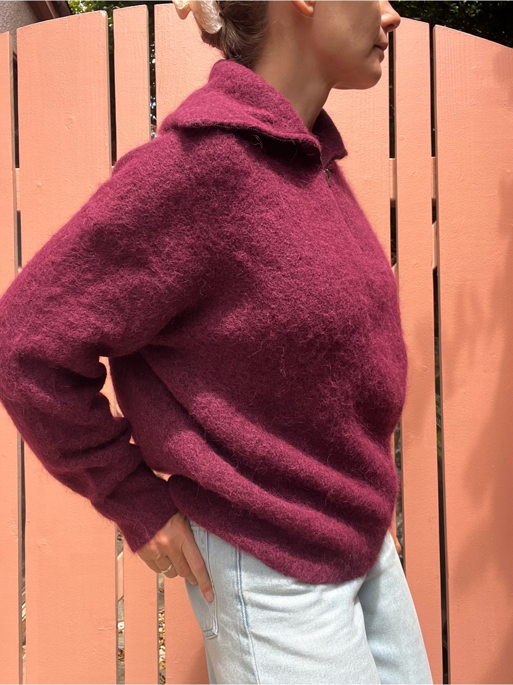 Vince Women's Half-Zip Turtleneck Sweater in Deep Burgundy - Picture 8 of 10